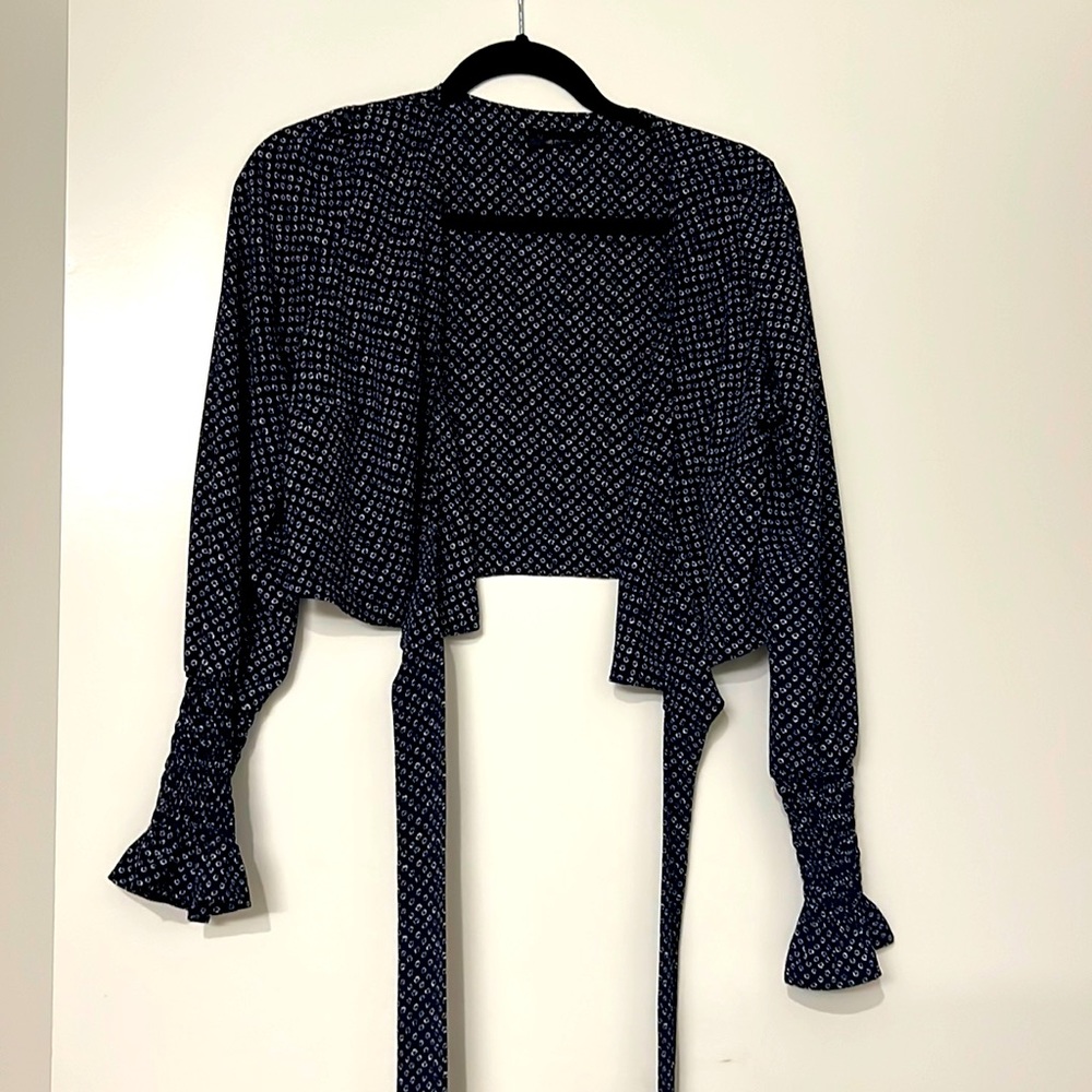 4si3nna Wrap long sleeve blue and white crop top